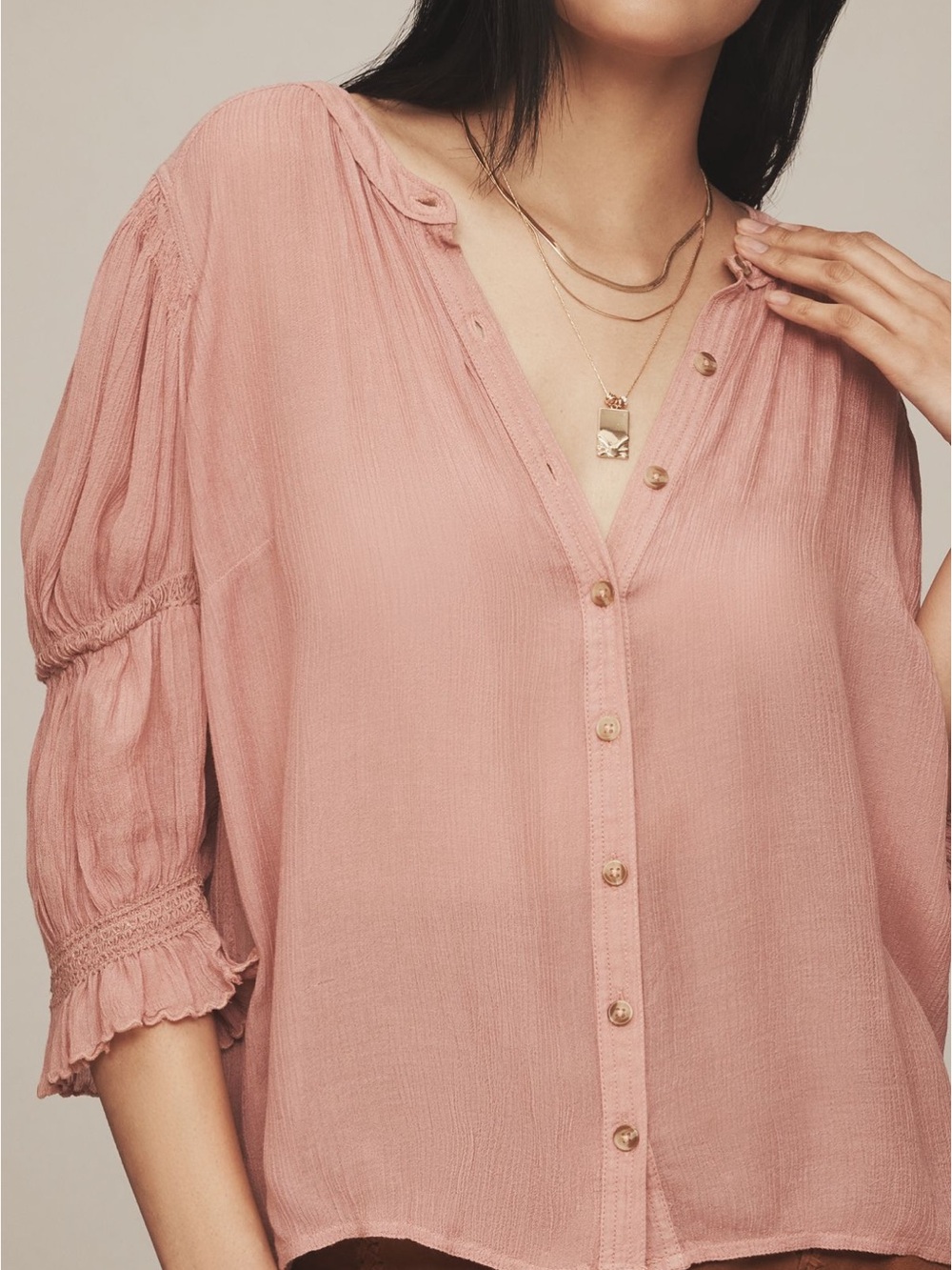 Anthropologie Pilcro Gauzy Bubble Sleeve Buttondown Blouse - in Mauve Dust sizeM